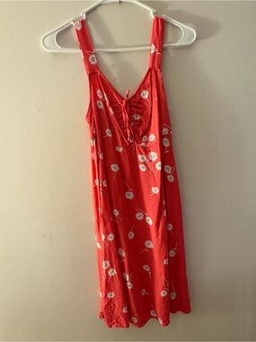 SO Coral Red Floral Tank Dress with Daisy Print
